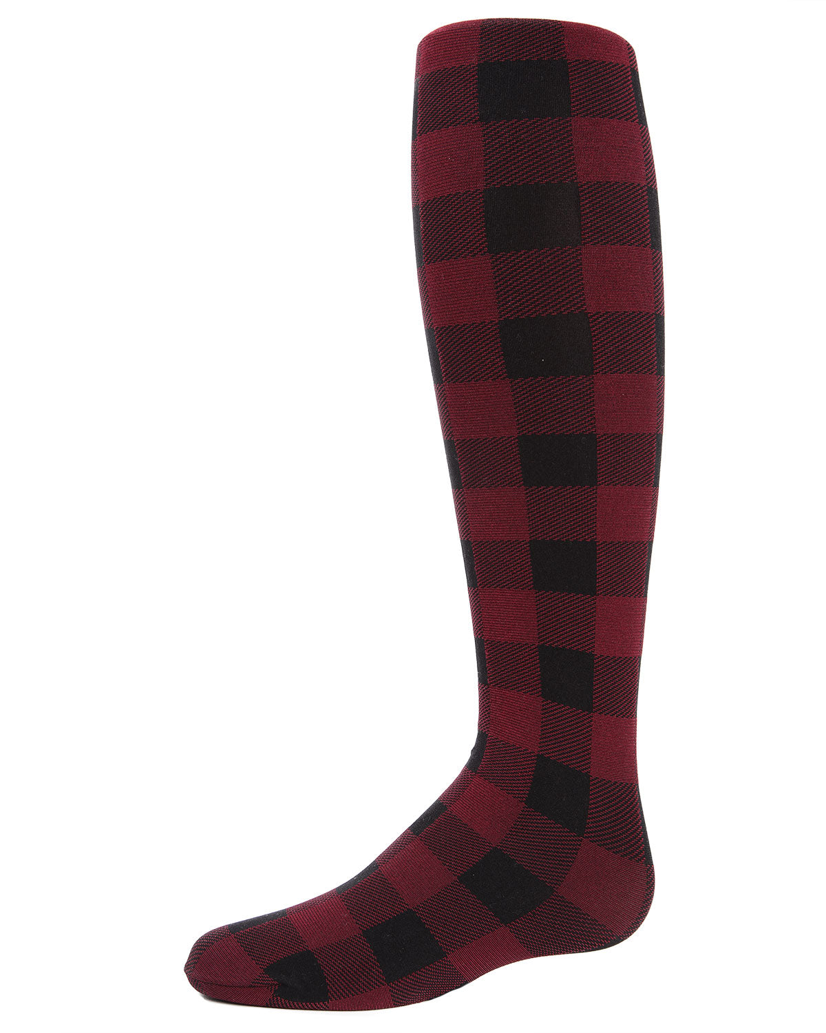 Girls' Checkerboard Plaid Opaque Tights : Color: Burgundy