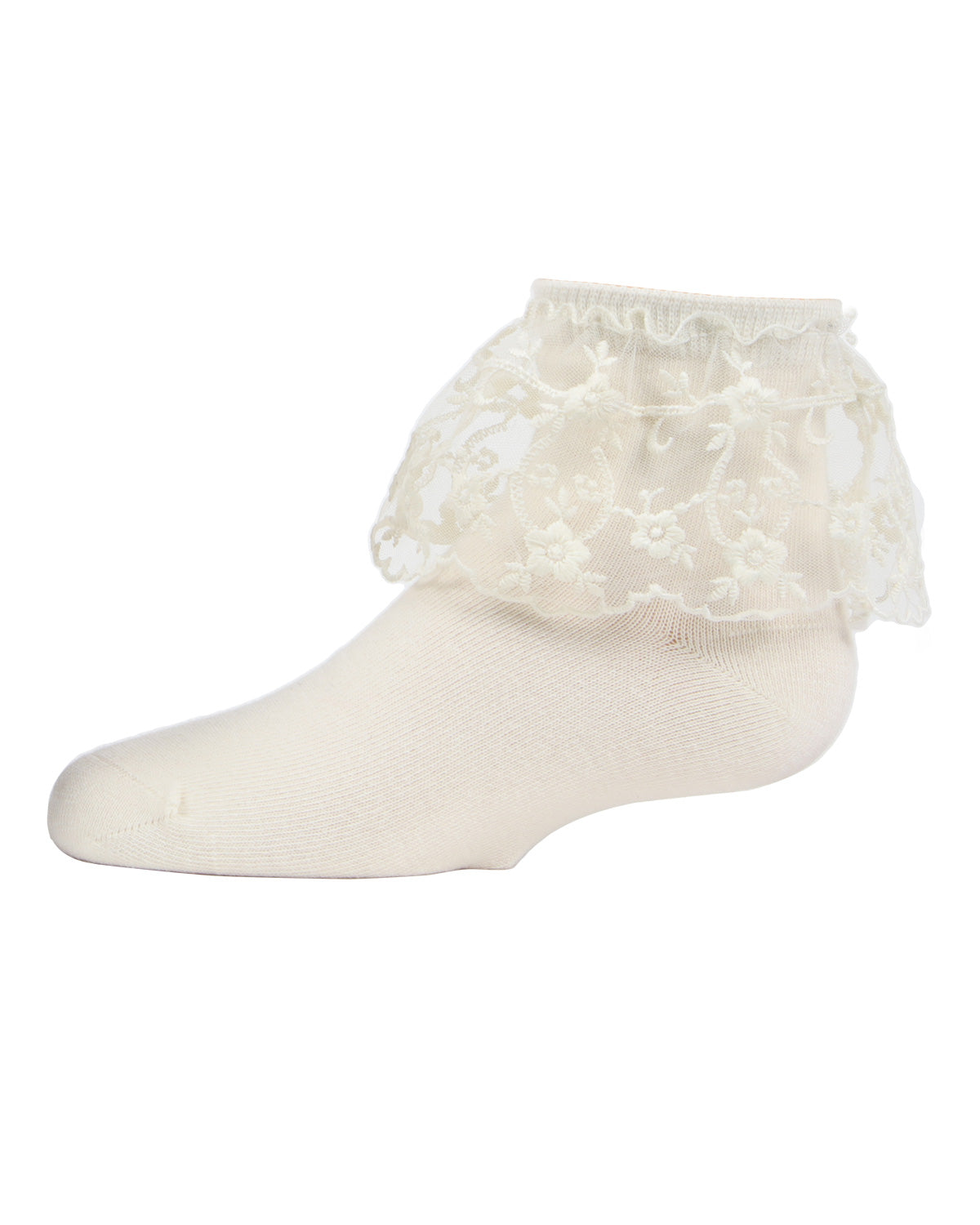 Petite Floral Lace Cotton Blend Anklet Socks : Color: Winter White