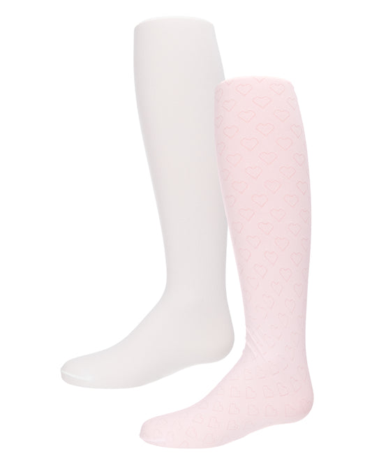 Girls' 2 Pair Pack Nylon Heart Tights : Color: Pink-White