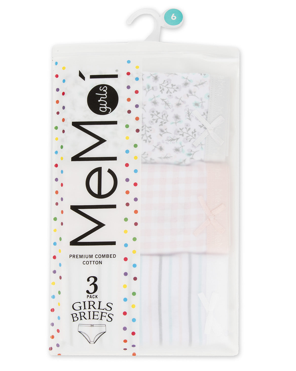 Girl’s Printed Cotton Briefs 3 Pack : Color: Stripe-Polka Dot- Heart