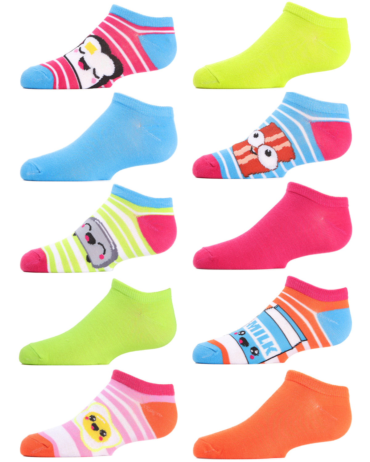 Girls' 10 Pair Pack Breakfast Low Cut Socks : Color: Assorted Bright Colors