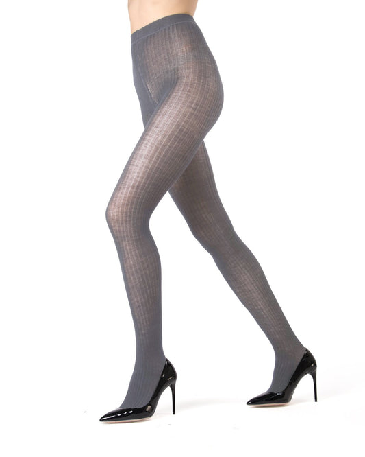 Merino Wool Tencel Blend Ribbed Sweater Tights : Color: Dark Gray Heather