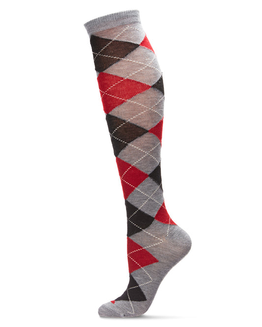 Women's Soft Argyle Shades Cashmere Blend Knee High Socks : Color: Medium Gray Heather