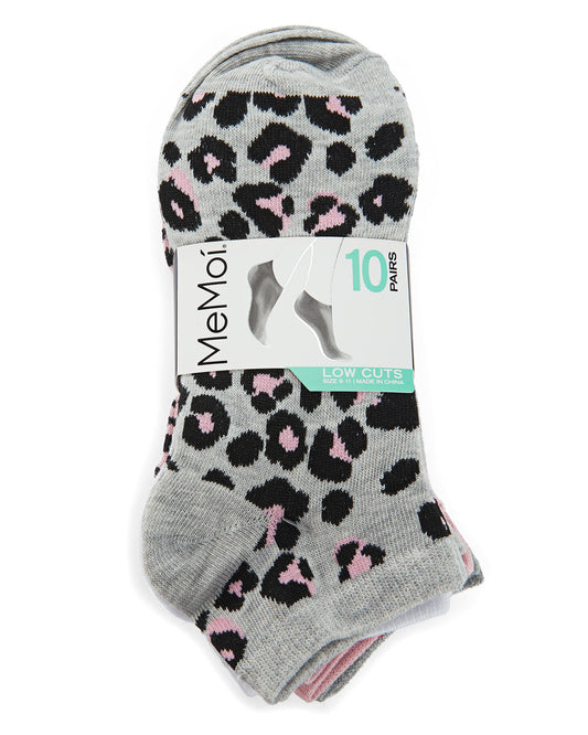 Women's 10 Pair Pack Leopard Print Low Cut Socks : Color: Gray Heather