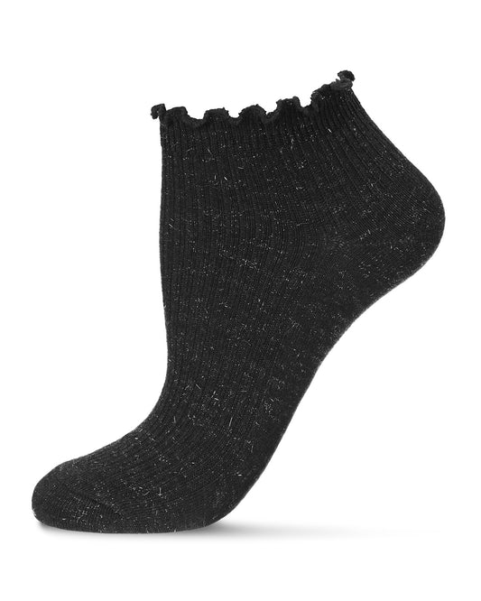 Sparkle Rib Scalloped Cuff Low Cut Socks : Color: Black