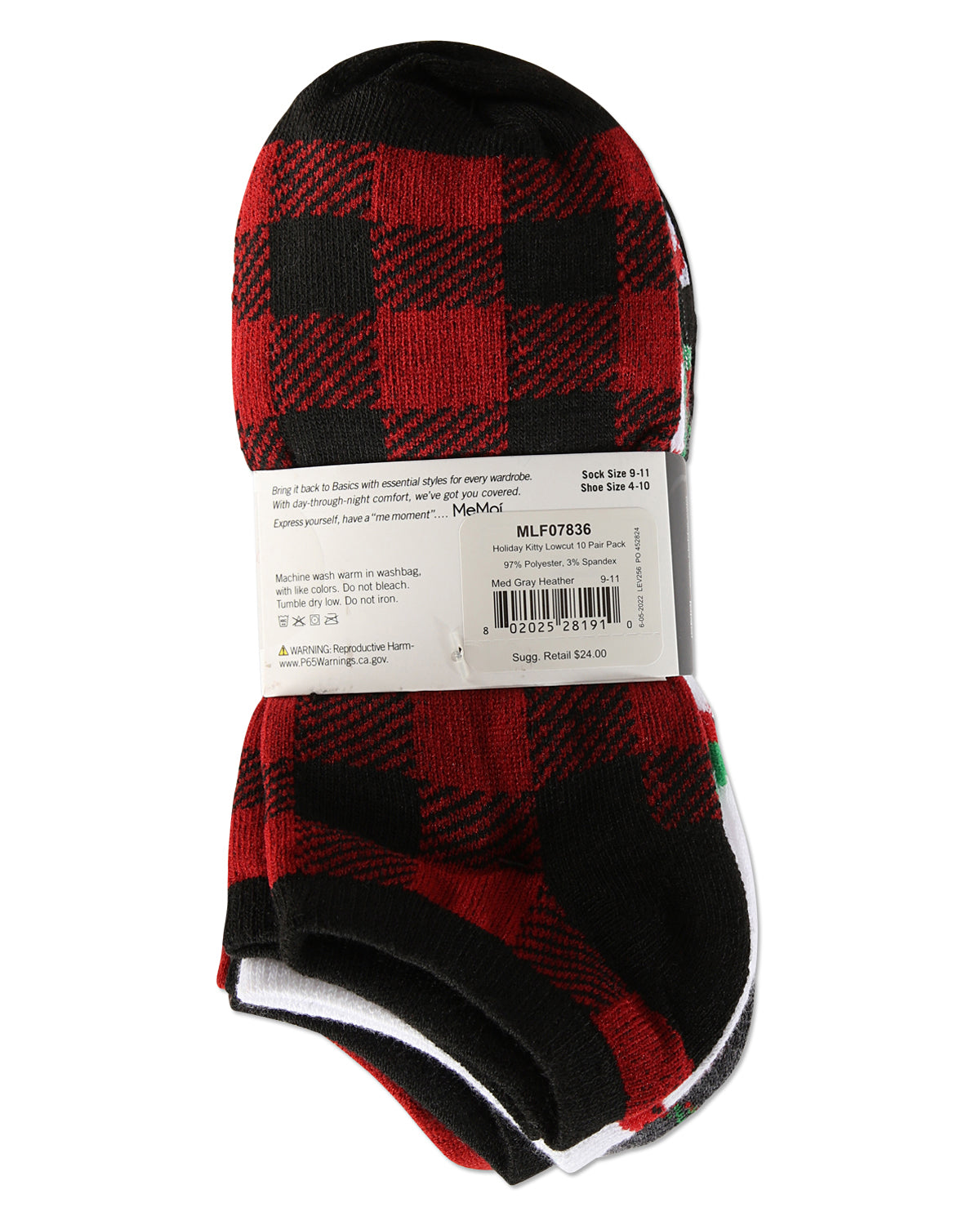 Women's 10 Pair Pack Holiday Kitty Low Cut Socks : Color: Med Gray Heather