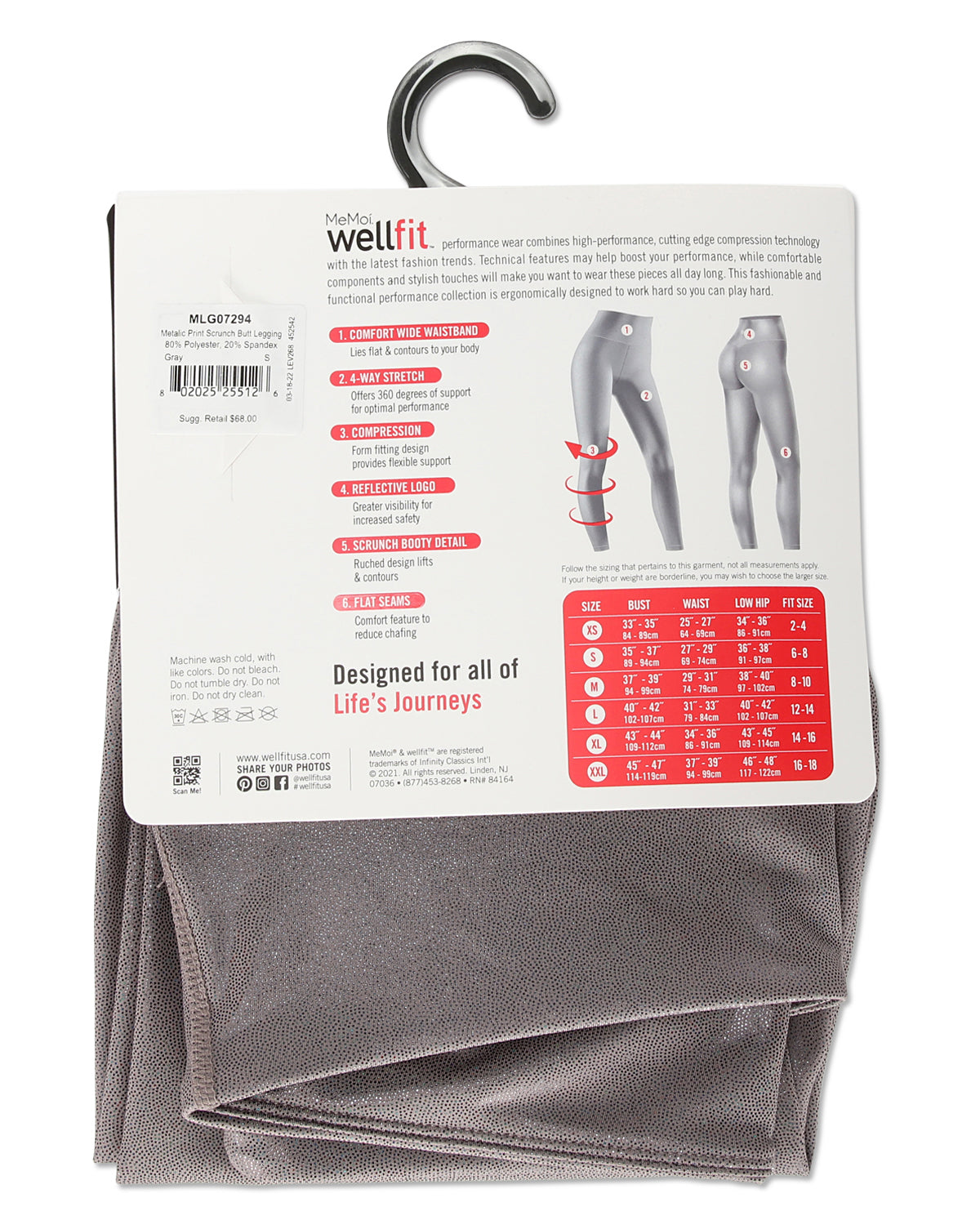 Women's High-Waist Metallic Print Scrunch Butt Performance Leggings : Color: Gray
