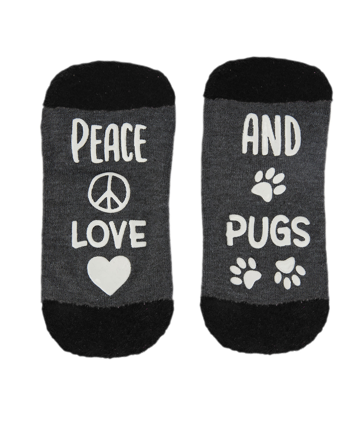 Women's Peace & Love & Pugs Low-Cut Non-Skid Socks : Color: Charcoal Heather