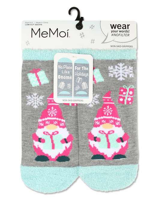 Women's No Place Like Gnome For The Holidays Low-Cut Non-Skid Socks : Color: Med Gray Heather