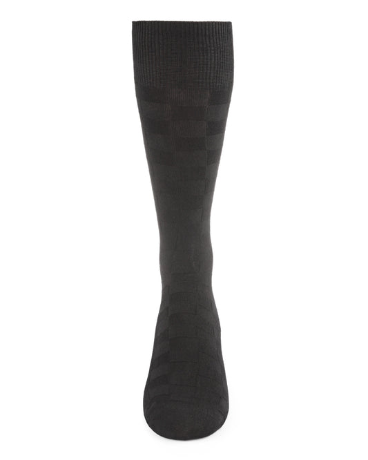 Men's Bamboo Blend Solid Checkerboard Crew Socks : Color: Black