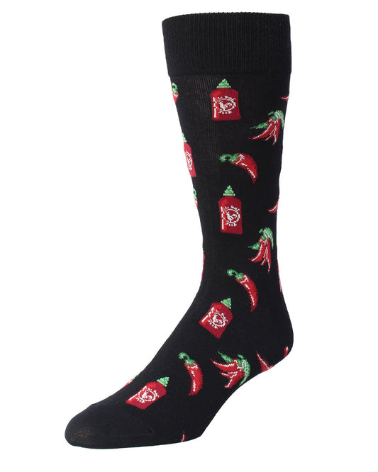 Hot Stuff Sriracha Bamboo Blend Men's Crew Socks : Color: Black