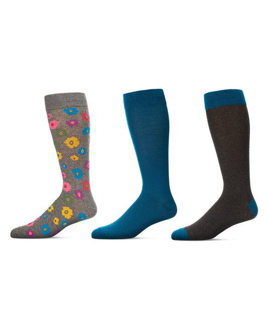 Flower Power Cotton Blend Crew Sock 3 Pack : Color: Gray Heather