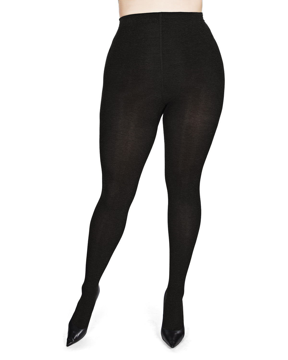 Women's Queen Size Extra Wide Basic Nylon Ribbed Tights : Color: Black