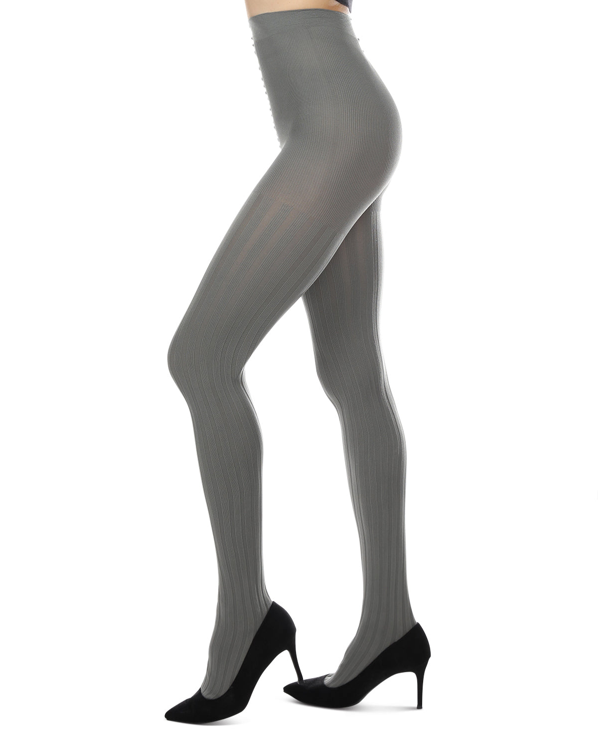 Women's Priority Rib Grey Opaque Tights – MeMoi - Main Image