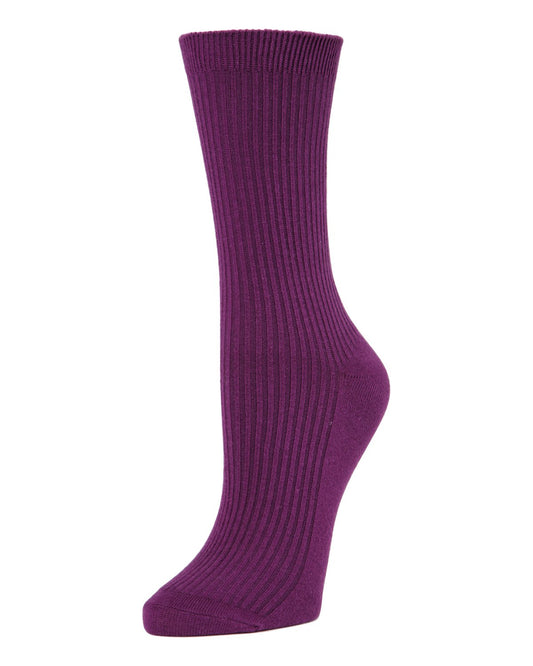 Women's Basic Ribbed Cotton Blend Crew Socks : Color: Italian Plum