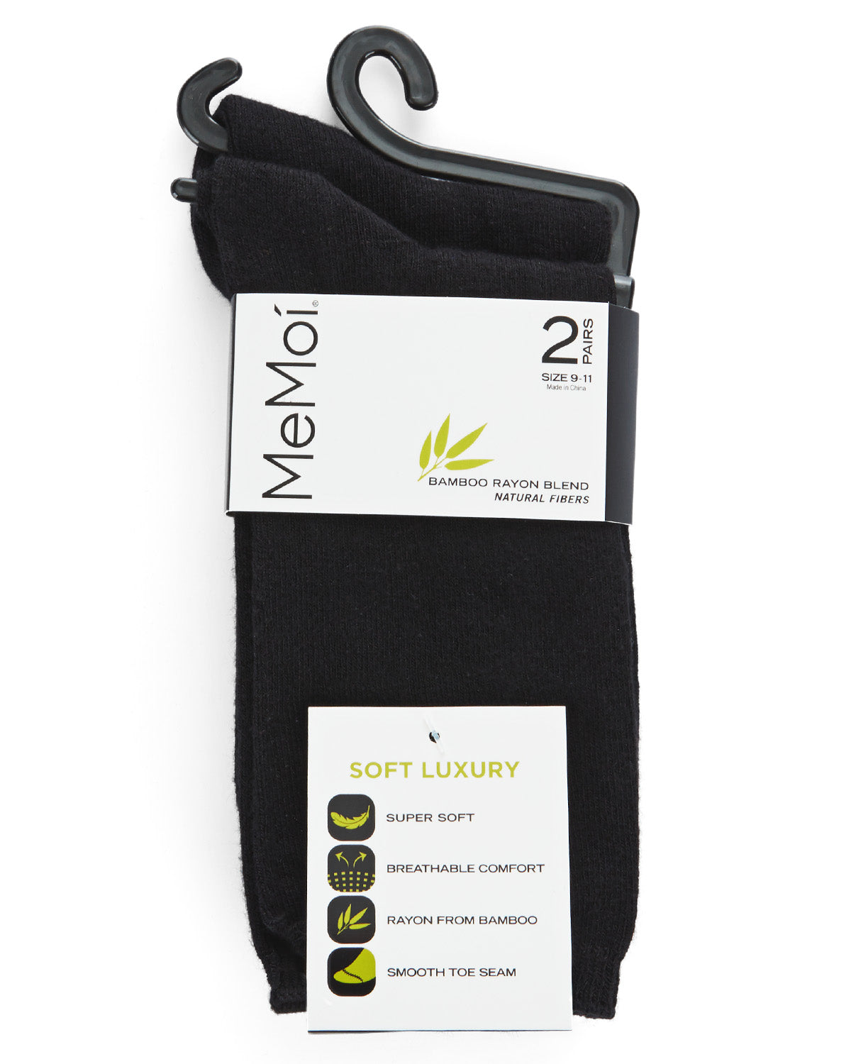 Women's 2 Pair Pack Bamboo Blend Flat Crew Socks : Color: Black