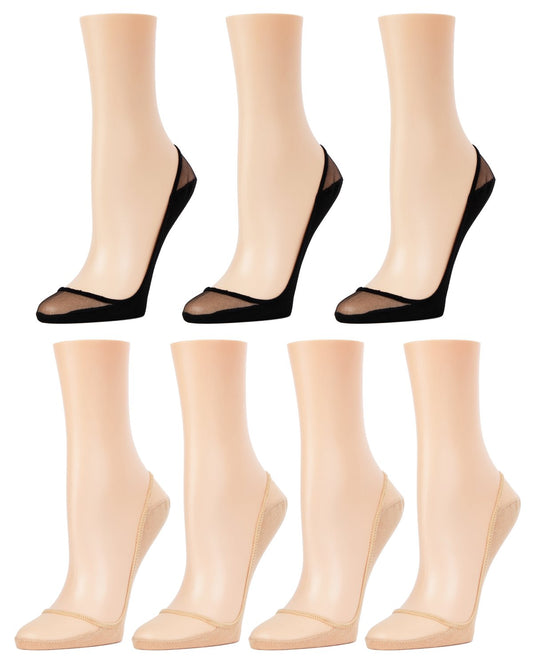 Sheer Top Cotton Blend Sole No-Show Shoe Liner 7 Pack : Color: Nude/Black