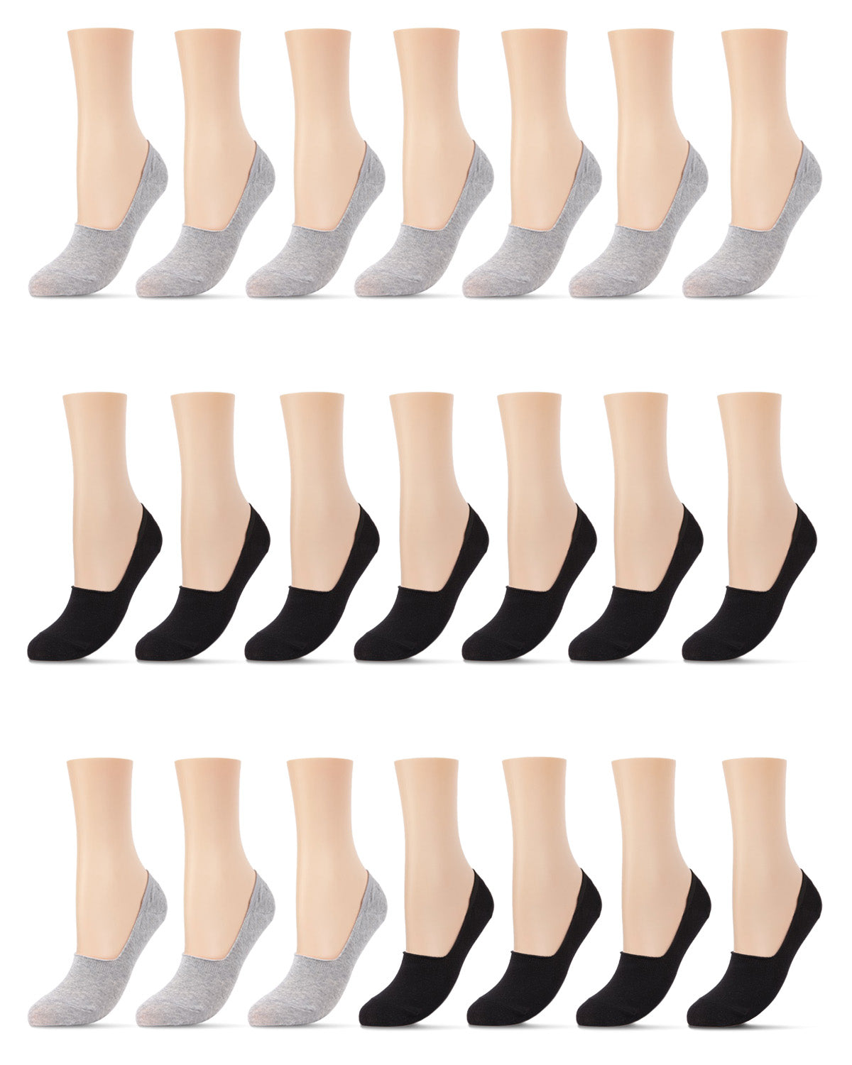 High-Cut No-Show Cotton Blend Sneaker Liner 21 Pack : Color: Black/Gray