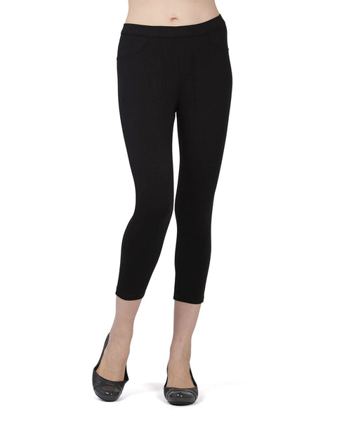 Buy online Black Cotton Capri Leggings from Capris & Leggings for