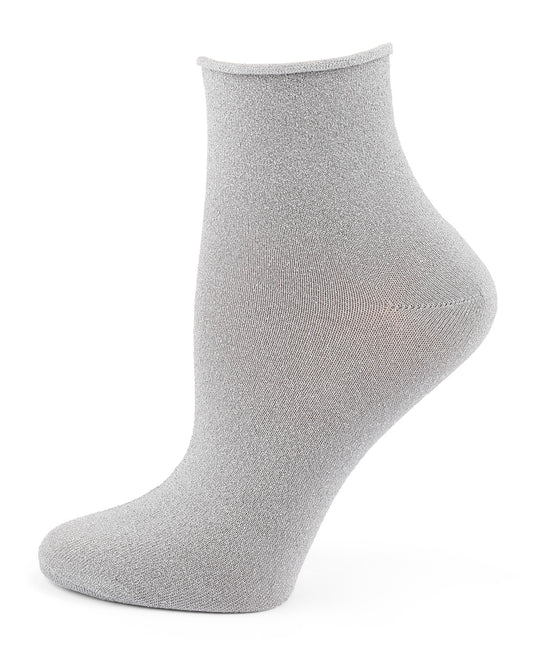 Women's Shimmer Roll Top Shortie Socks : Color: Silver