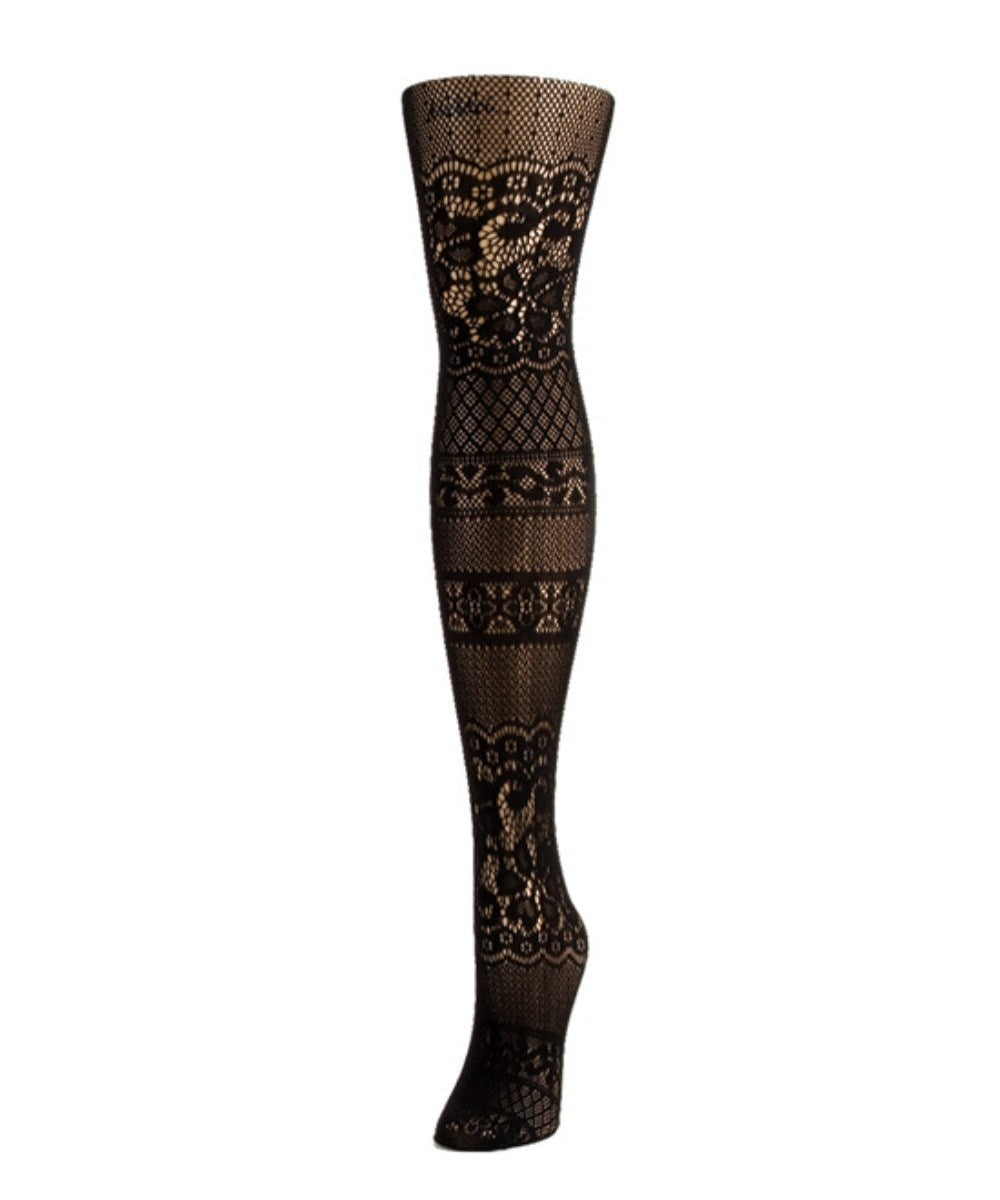 Women's Floral Patch Nylon Net Tights : Color: Medium/Large