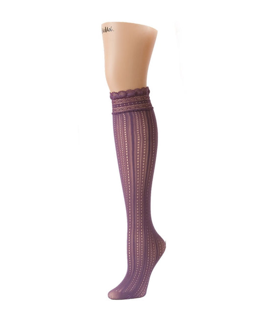 Women's Inner Dot Eyelet Knee High Trouser Socks : Color: Grape Compote
