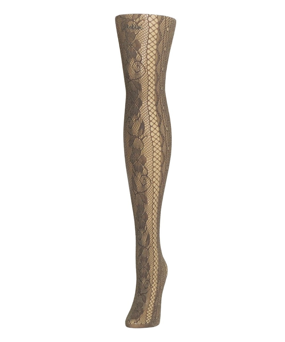 Women's Linear Floral Netted Nylon Tights : Color: Two Tone Blue