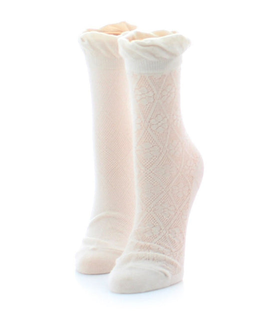 Flower Dazzle Women's Cotton Blend Ankle Socks 2-Pack : Color: Cream
