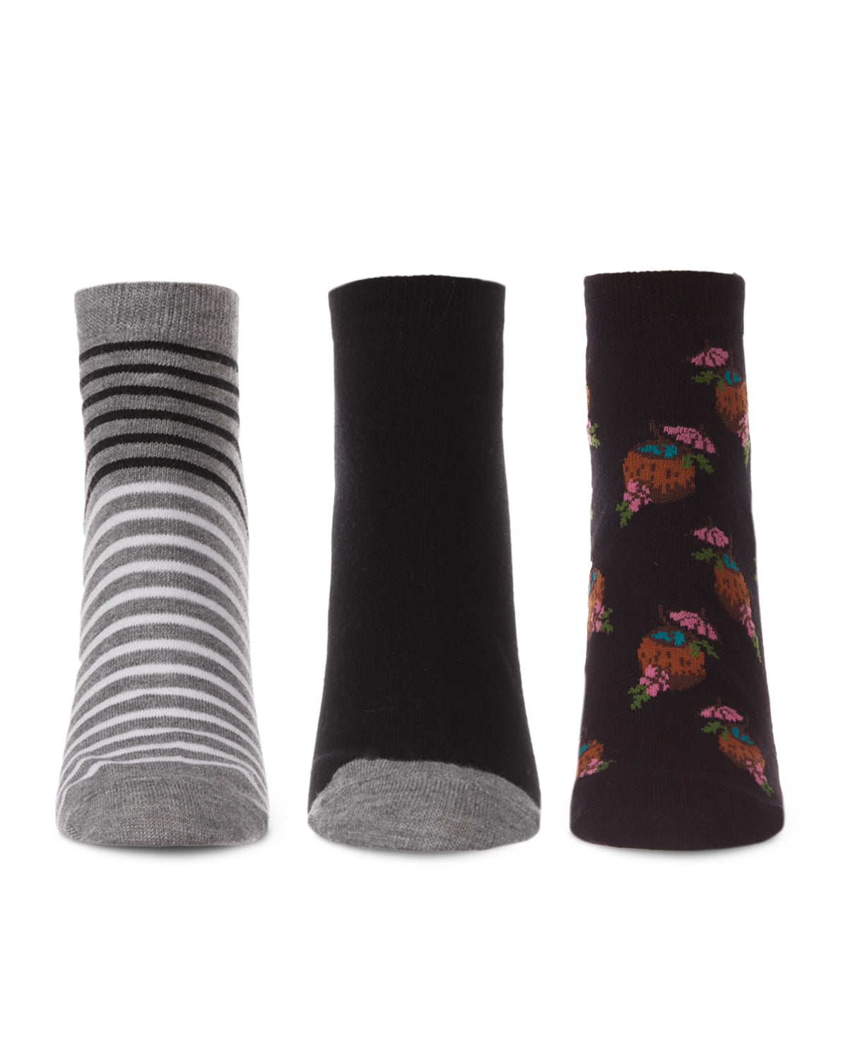 Women's 3 Pair Pack Coconut Drinks Bamboo Blend Low-Cut Socks : Color: Black