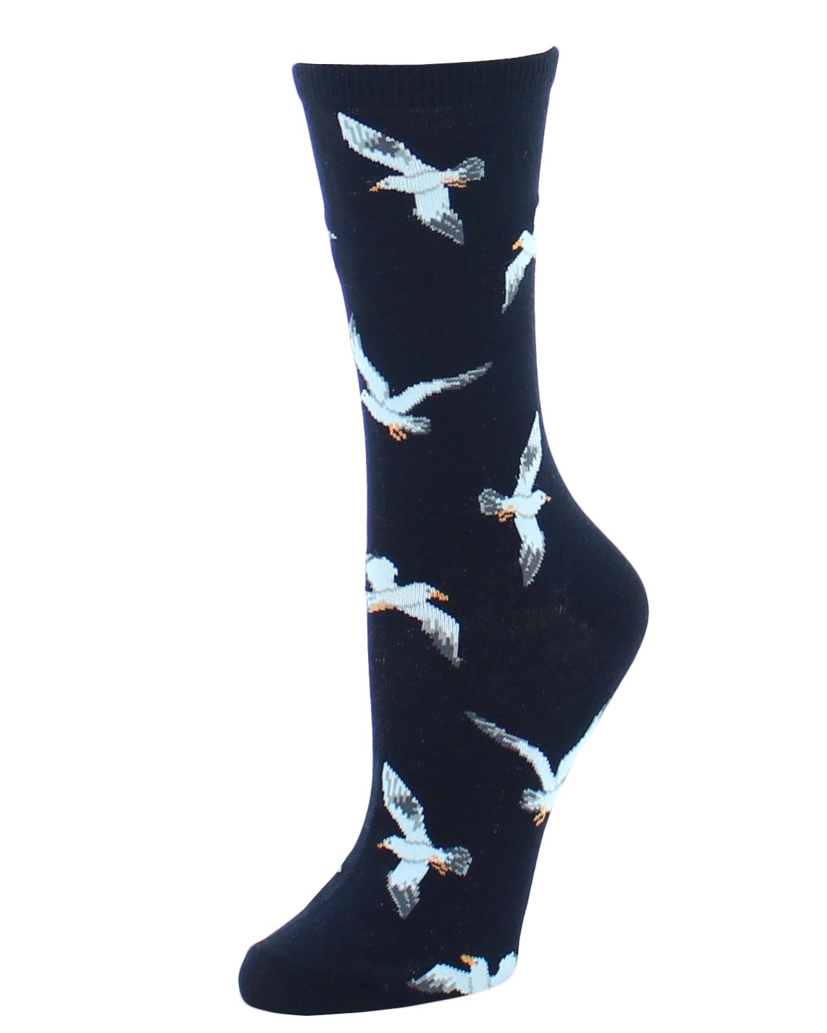 Soaring Seagulls Bamboo Blend Crew Socks : Color: Black