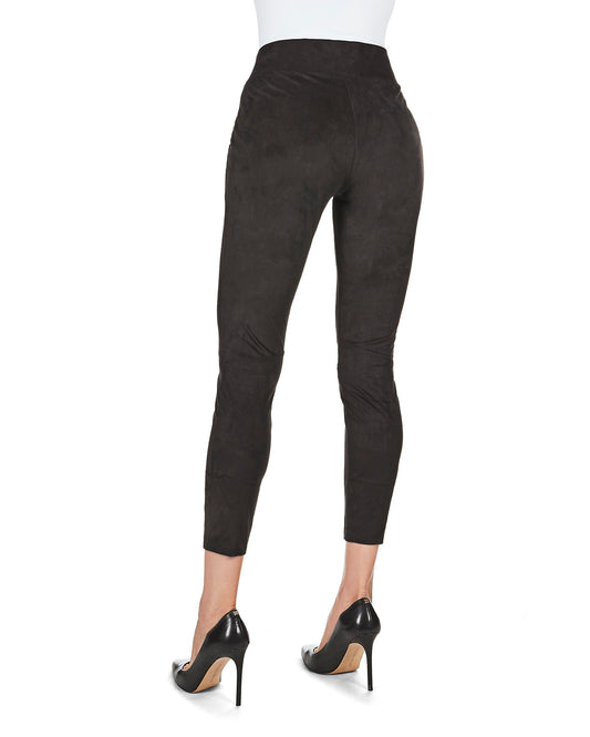 Women's Vegan Suede High-Waist Shaping Leggings : Color: Black