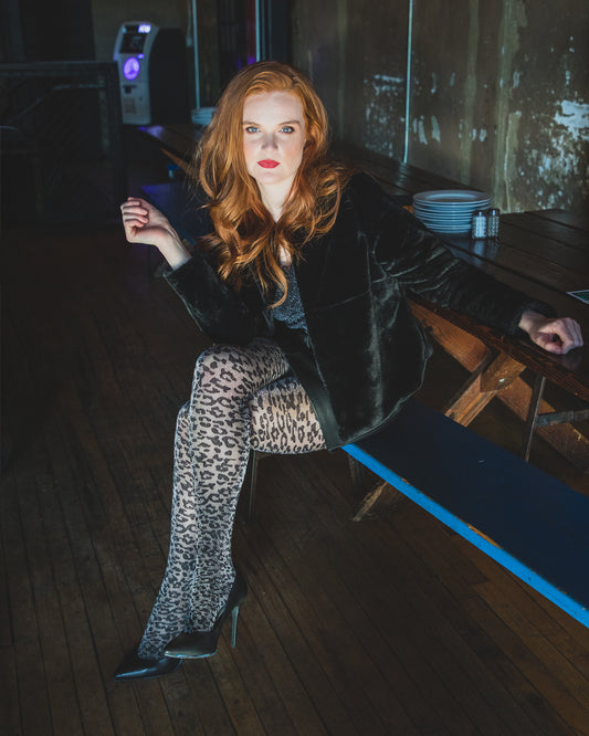 Leopard Print Shimmer Sheer Tights : Color: Black
