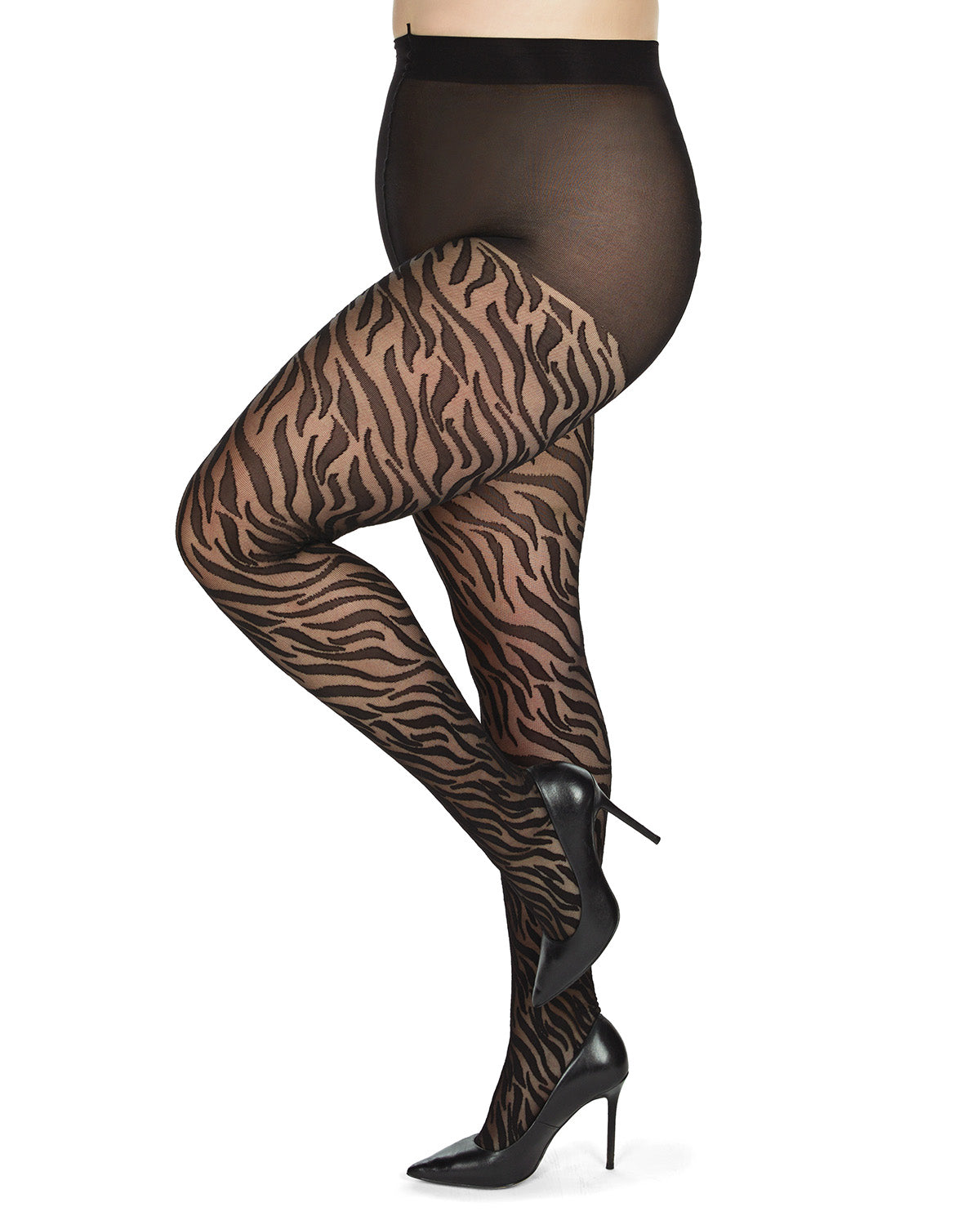 Women's Zebra Stripe Sheer Nylon Tights : Color: Black