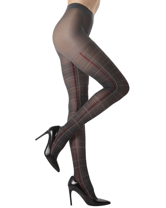 Women's Pretty in Plaid Opaque Nylon Tights : Color: Dark Gray