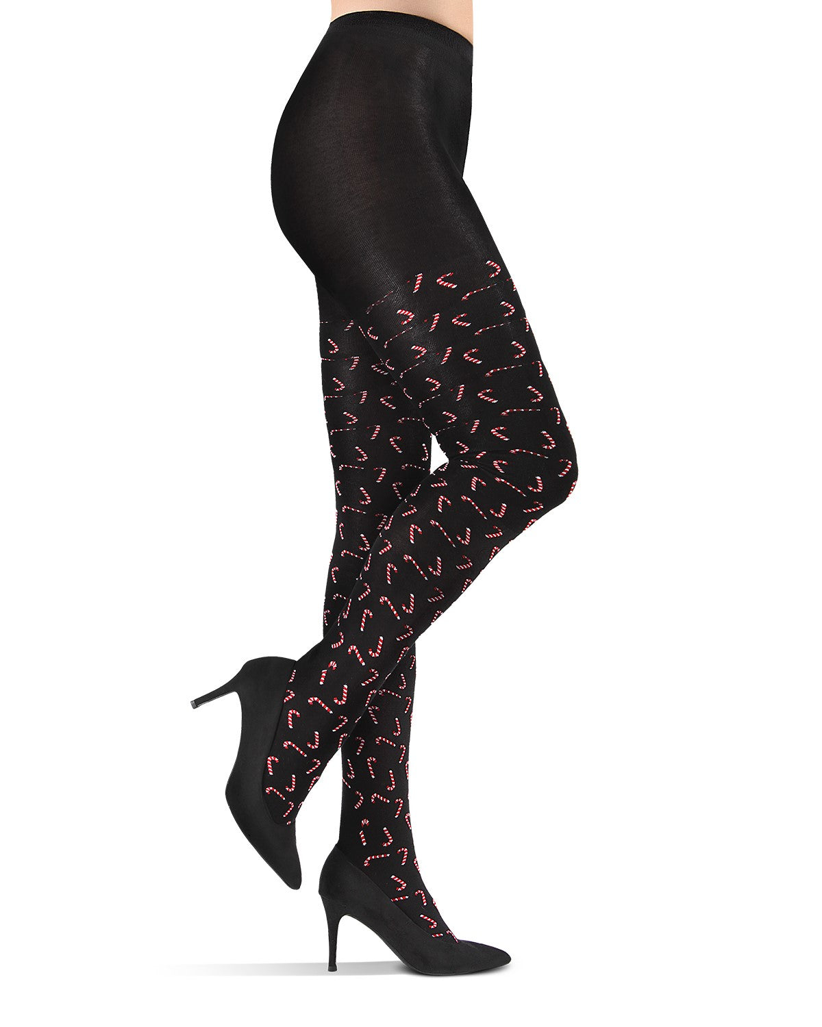 Candy Cane Cotton Blend Sweater Tights : Color: Black
