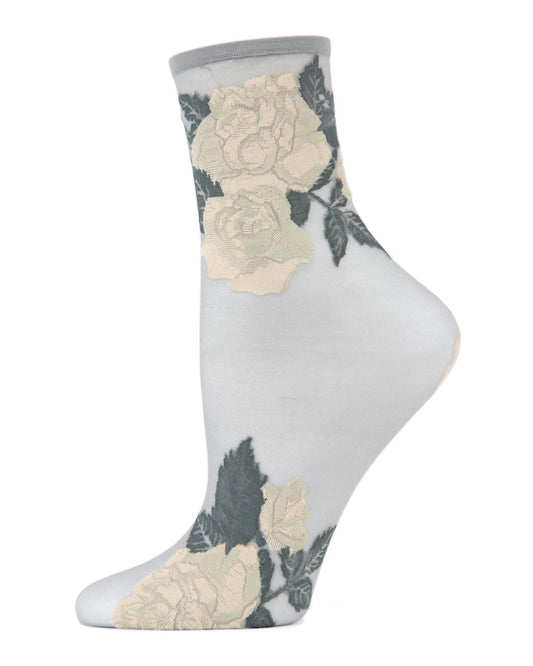 Beauty Rose Garden Sheer See-Through Ankle Socks : Color: Alloy