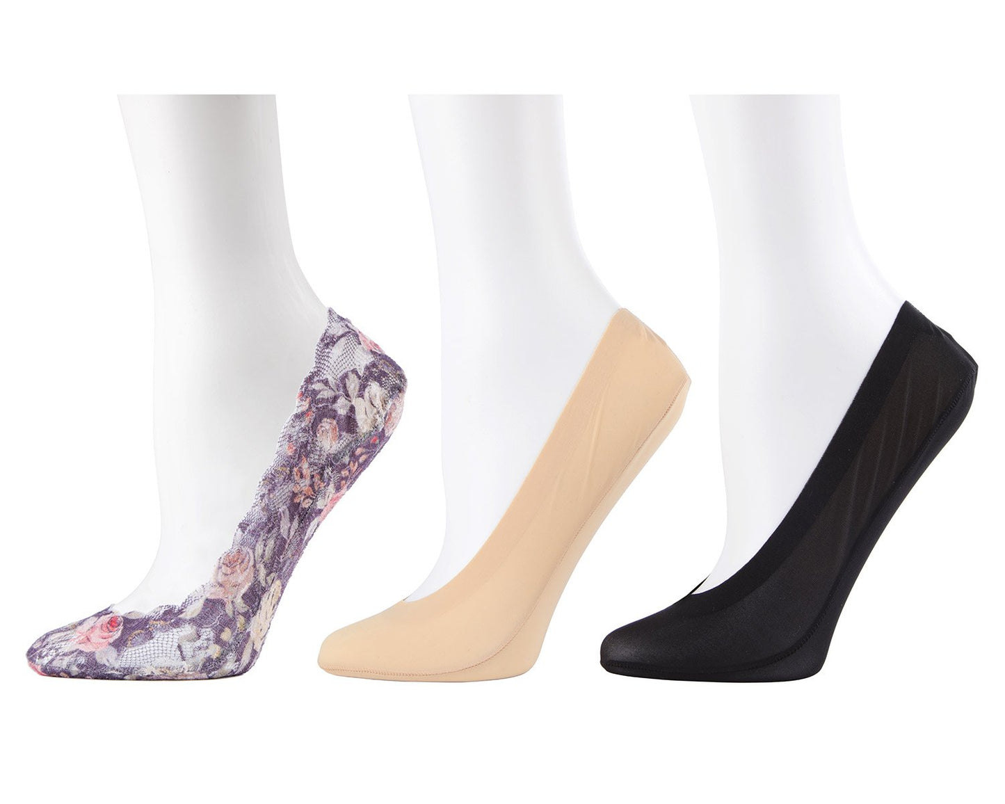 Women's 3 Pair Pack Lovely Lace No Show Liner Socks : Color: Lavender