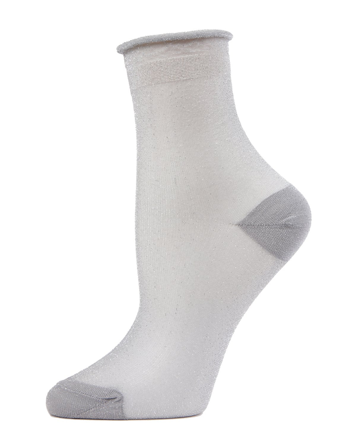 Women's Shimmer Roll Top Sheer Shortie Socks : Color: Silver