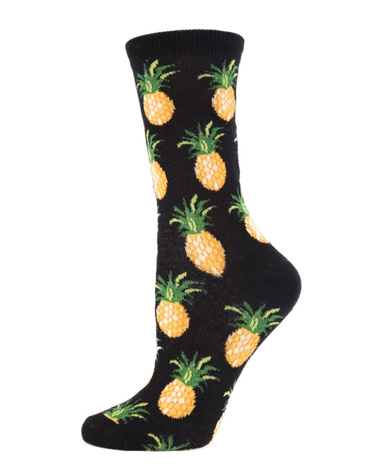 Pineapple Fruit Bamboo Blend Crew Socks : Color: Black
