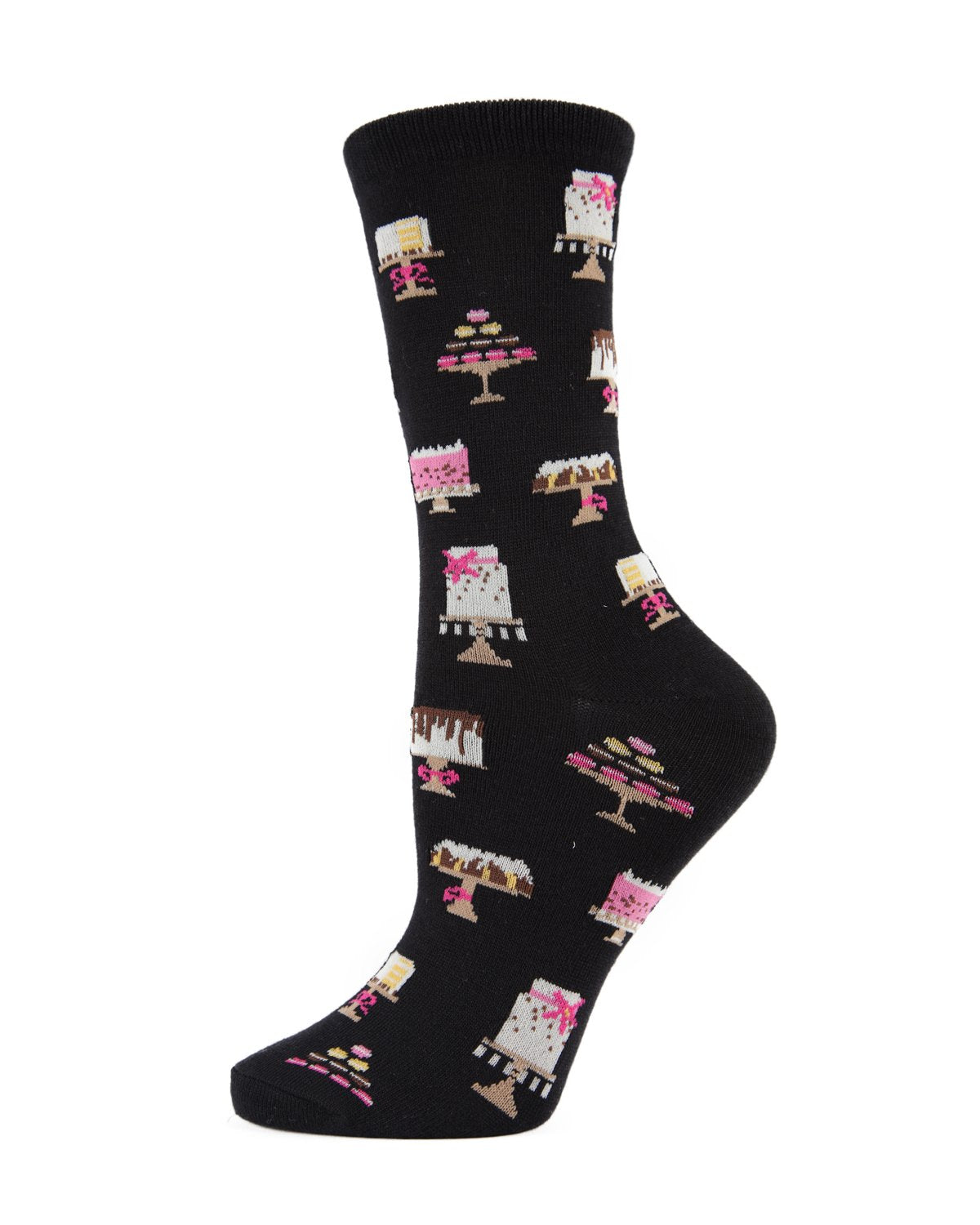 Sweet Treats Cake Bamboo Blend Crew Novelty Socks : Color: Black