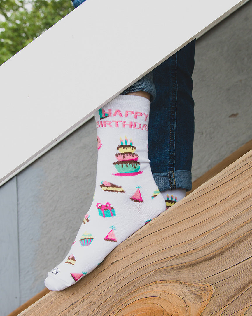 Happy Birthday Bamboo Blend Crew Novelty Socks : Color: White