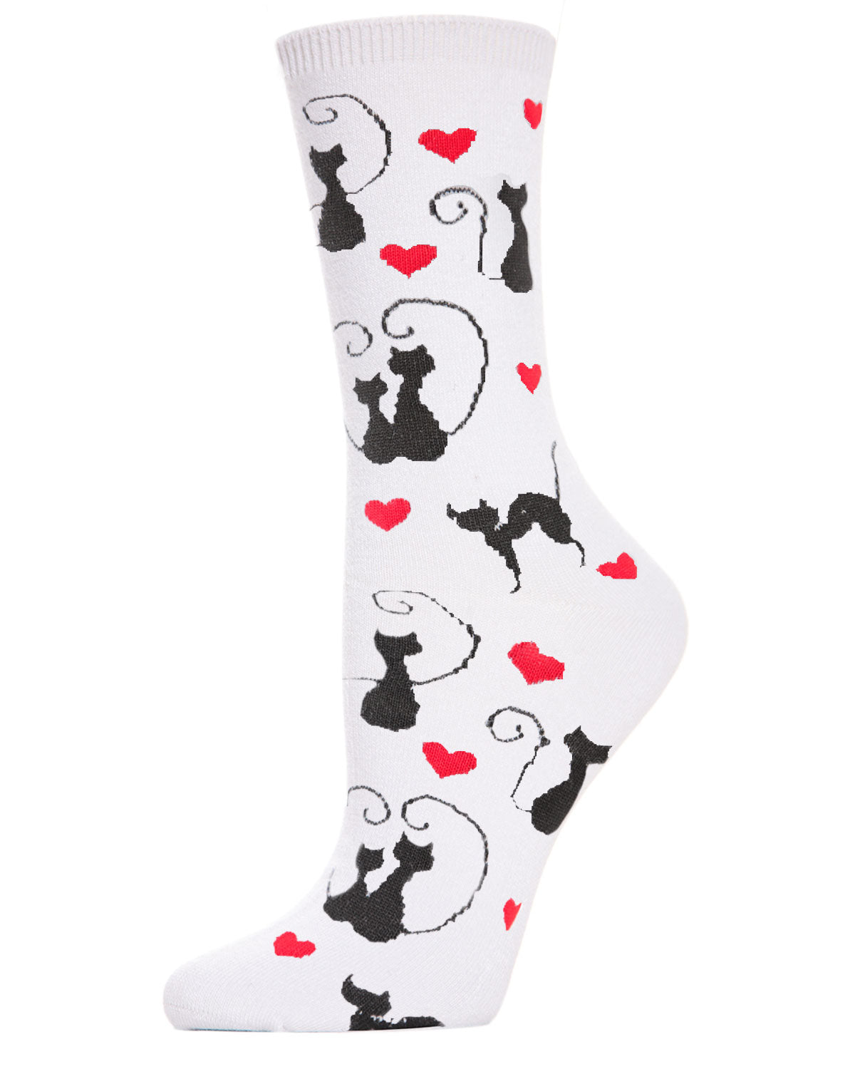 Curly Q Love Cats Bamboo Blend Crew Socks : Color: White