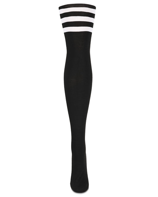 Women's Athletic Stripe Thigh High Sock : Color: Black