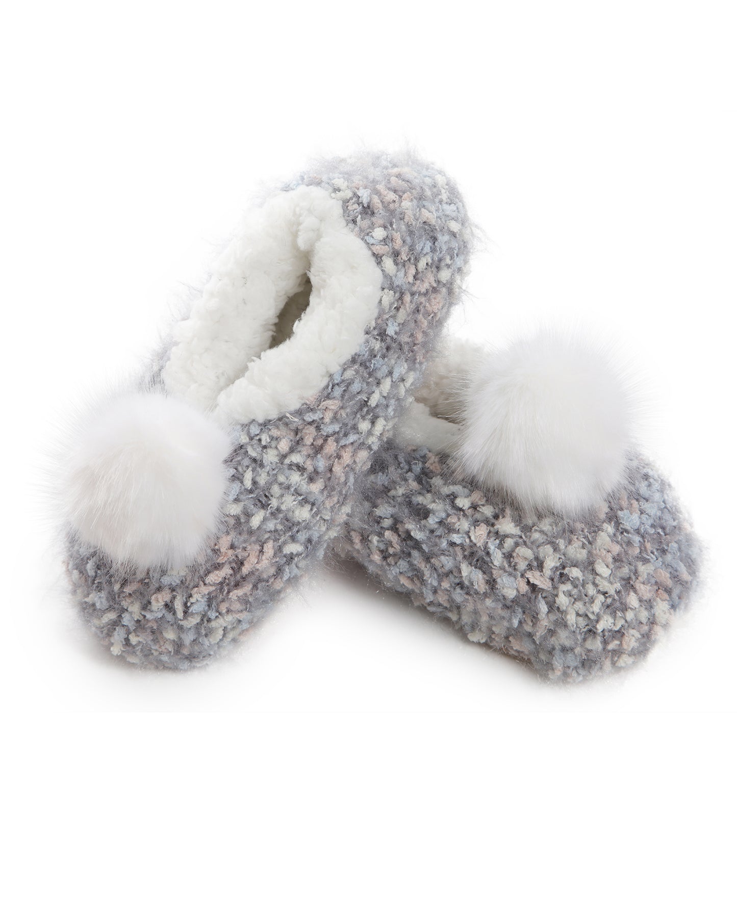 Women's Plush Pom-Pom Knit Slippers : Color: Pastel