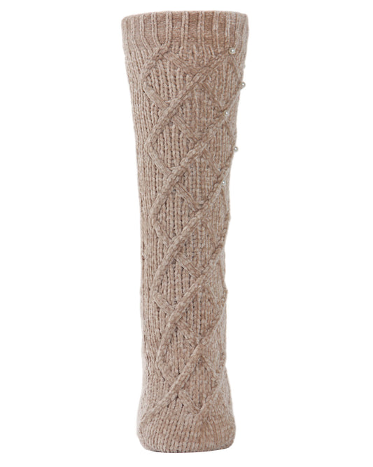 Women's Pearl Lattice Plush Lined Slipper Socks : Color: Taupe