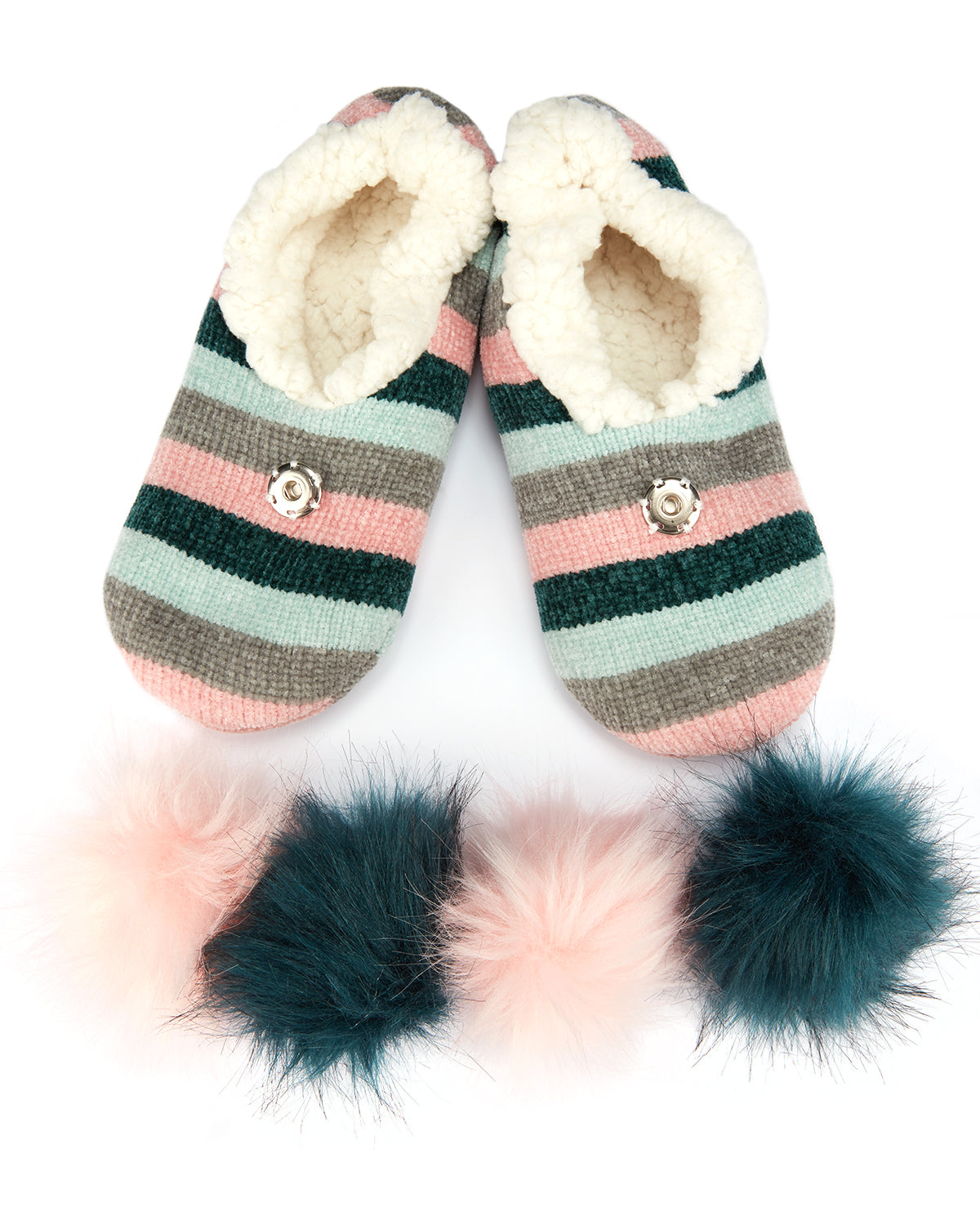 Stripe Chenille Interchangeable Pom Pom Slippers : Color: Pink