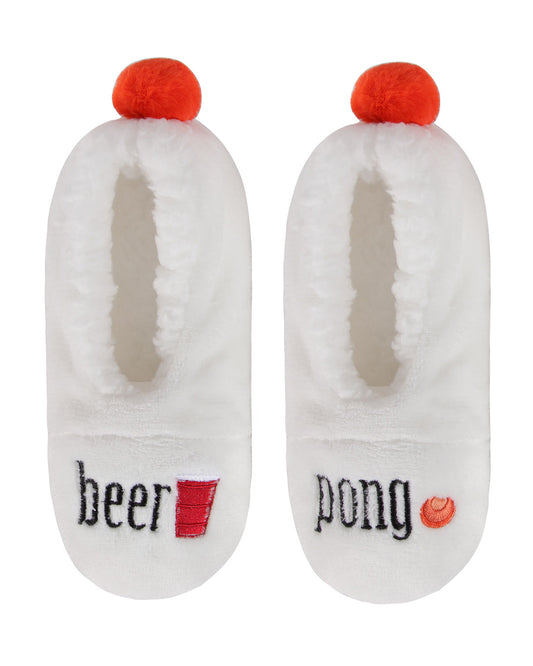 Women's Beer Pong Sherpa Lined Slippers : Color: Ivory