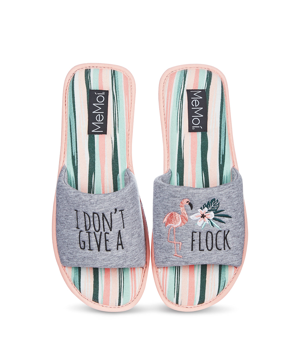 I Don't Give A Flock Open-Toe Flamingo Slippers : Color: Gray