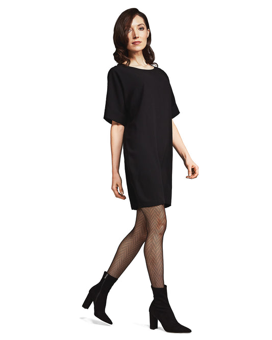 Herringbone Sheer Net Textured Tights : Color: BLACK