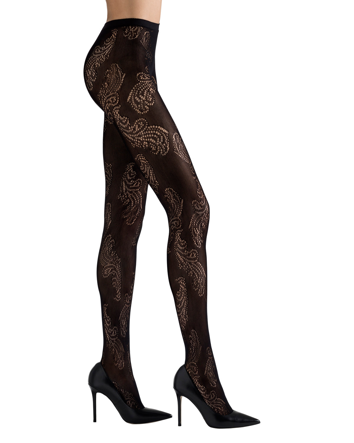 Natori Feather Pattern Net Tights : Color: Black